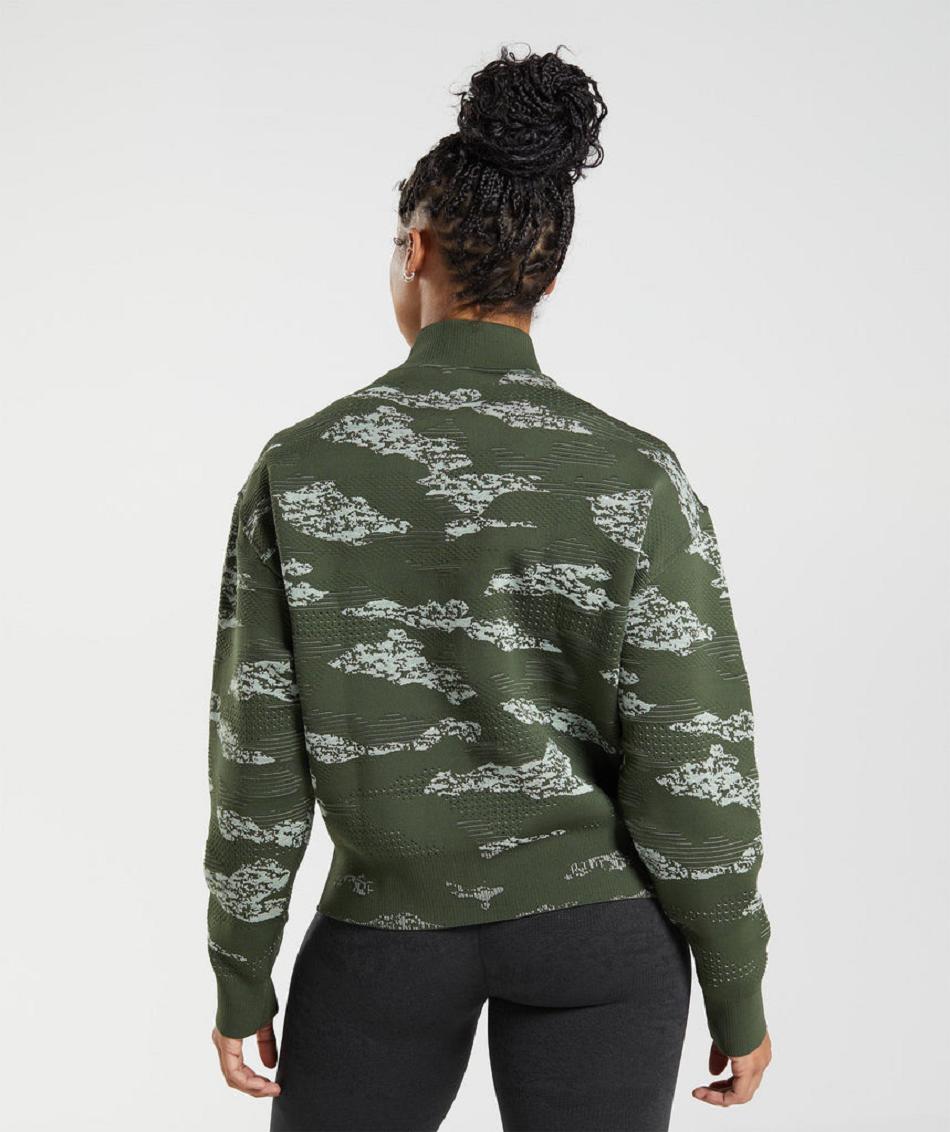 Chaquetas Gymshark Adapt Camo Seamless Pista Mujer Verde Oliva Verde | CO 2051QMA